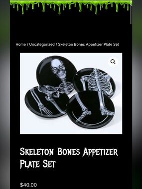 Department 56 Skeleton Appetizer Dessert Plates Set Of Four (4)